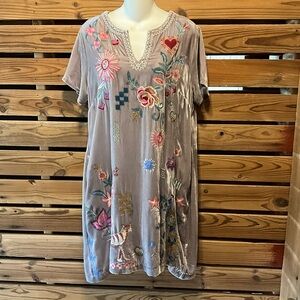NWT$365 Johnny Was Velvet Carmene Dress - Silver Peony